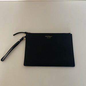 Authentic Salvatore Ferragamo Black leather Wristlet Pouch